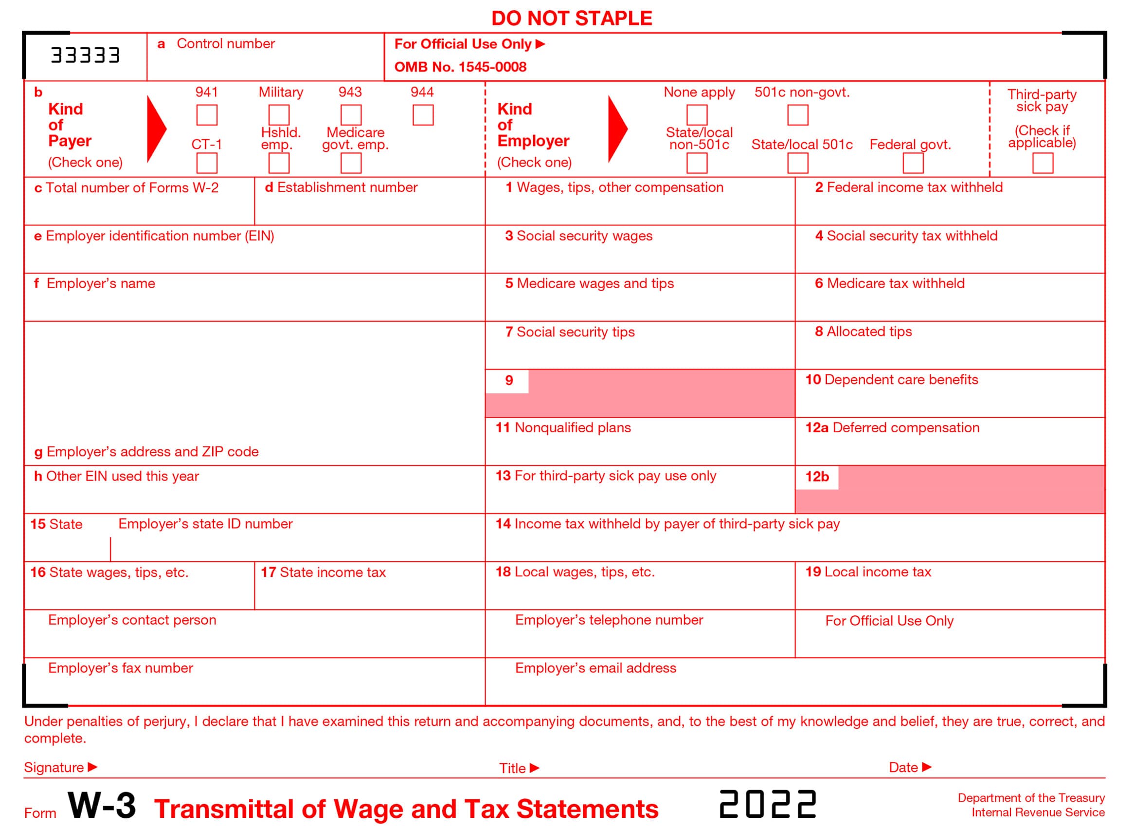 W3 Form 2022 PDF