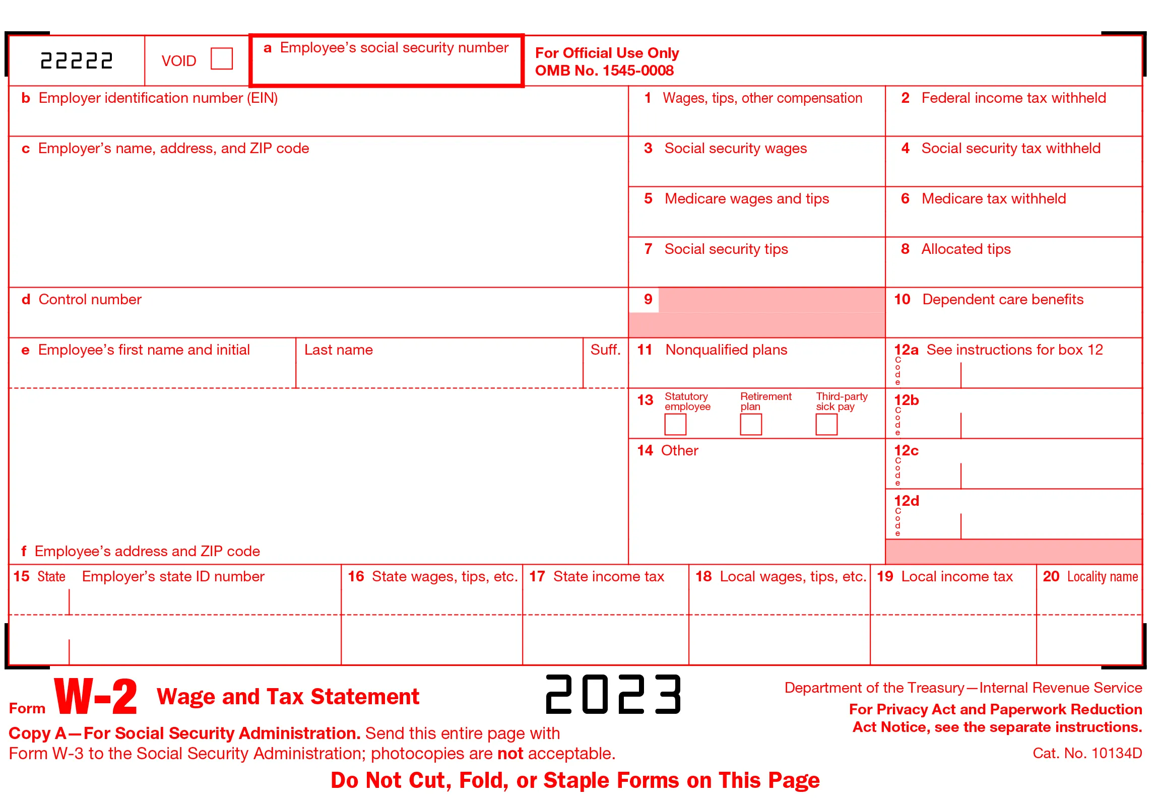 Printable W2 Form 2023 Online