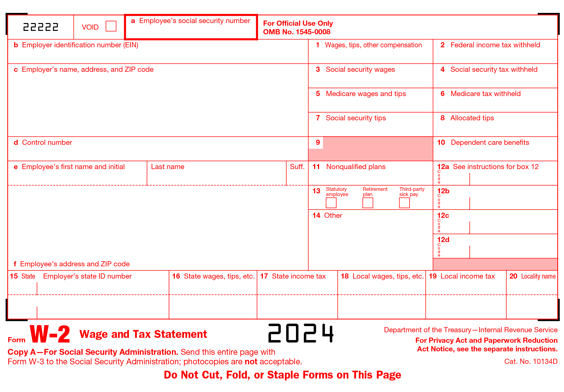 Printable W2 Form 2024 PDF Online